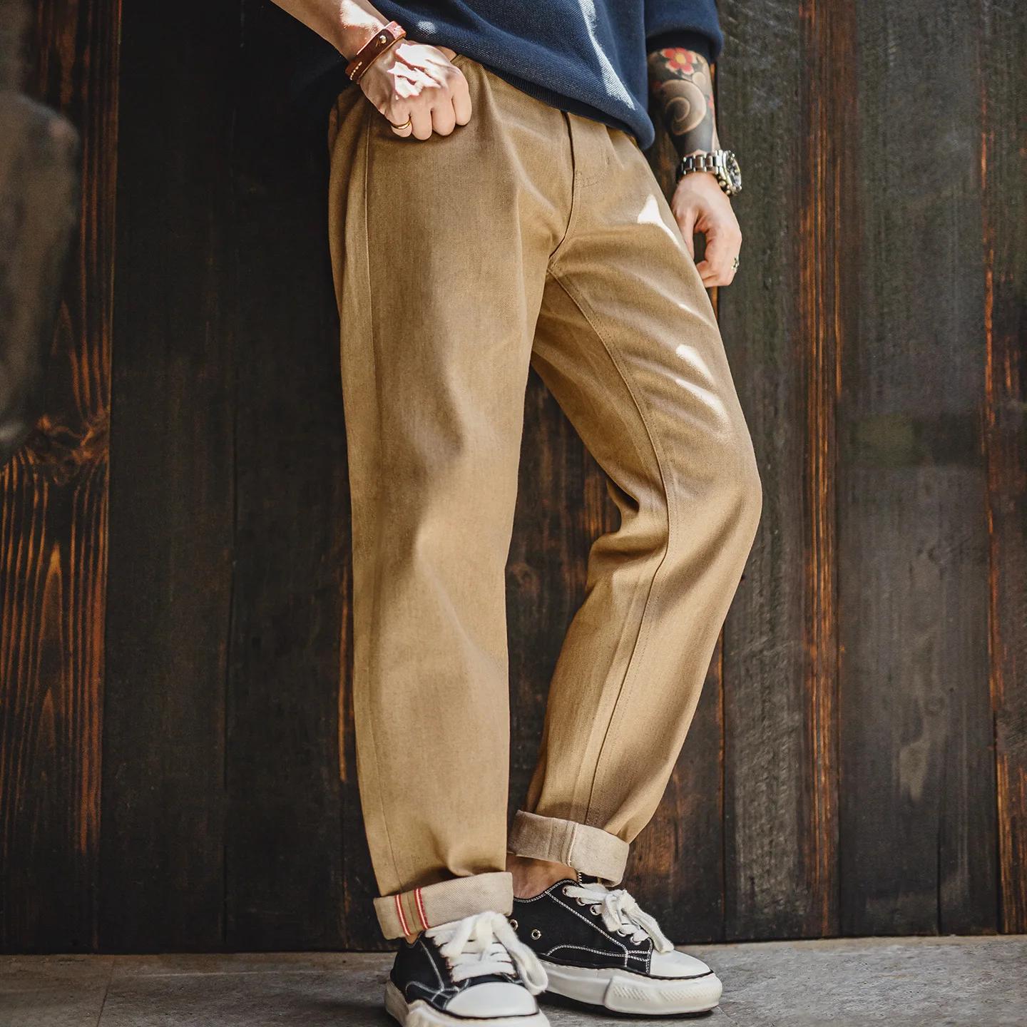 Maden 11.7oz lisière brut jean Vintage hommes kaki jambe droite Cowboy pantalon décontracté Zip mouc