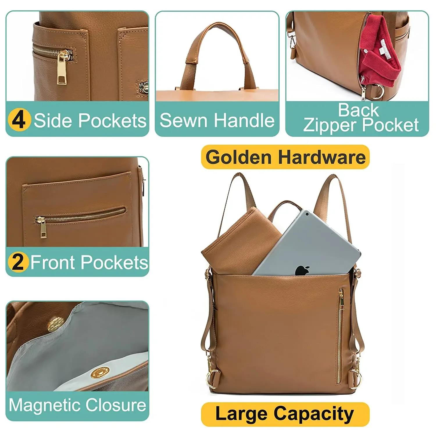 Sac à dos en cuir PU pour maman, sac à couches avec coussin proxy, sac à couches pour bébé, sac à do