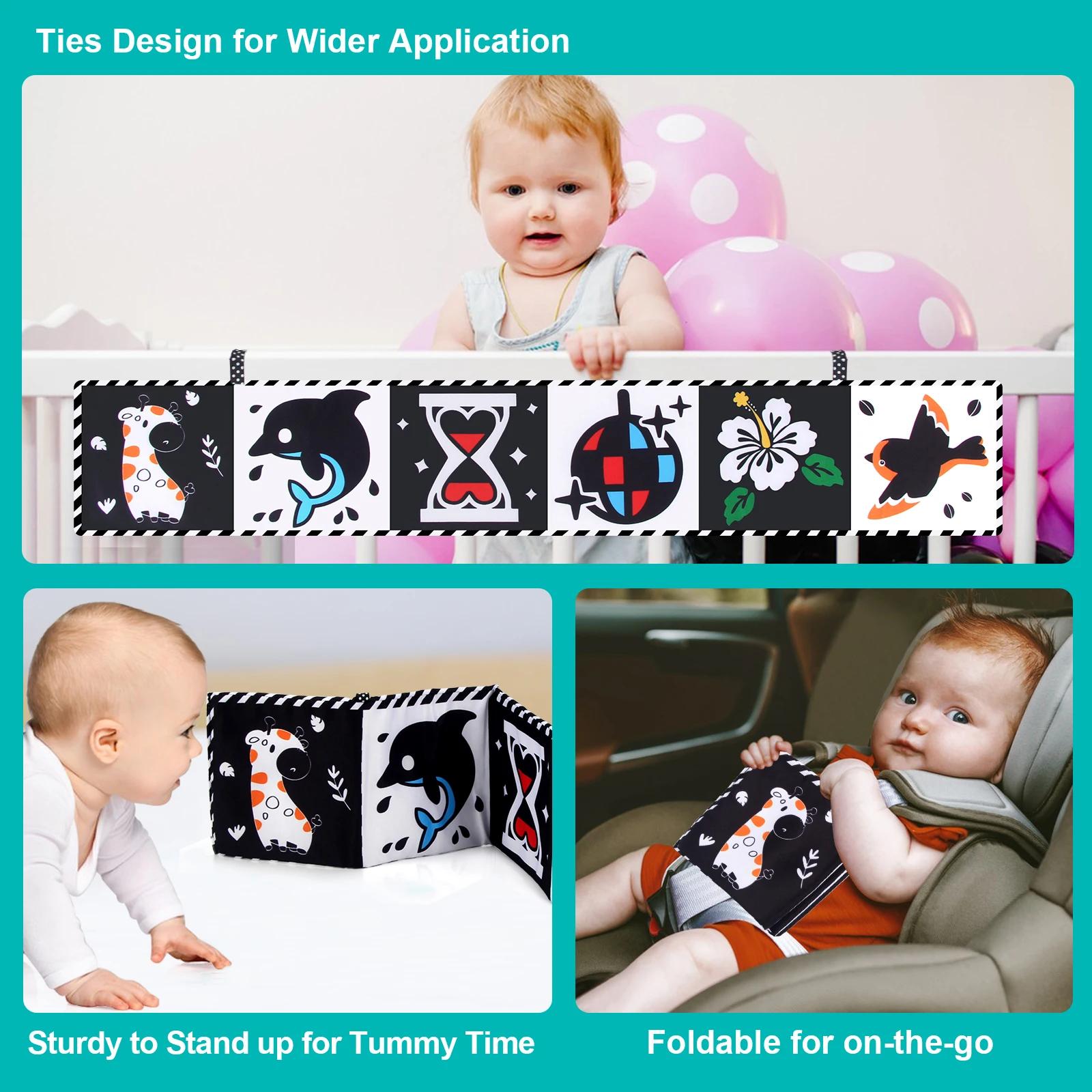 Livre en tissu pour bébé, jouets pour bébé à contraste élevé, jouets pour berceau pour nouveau-nés 0