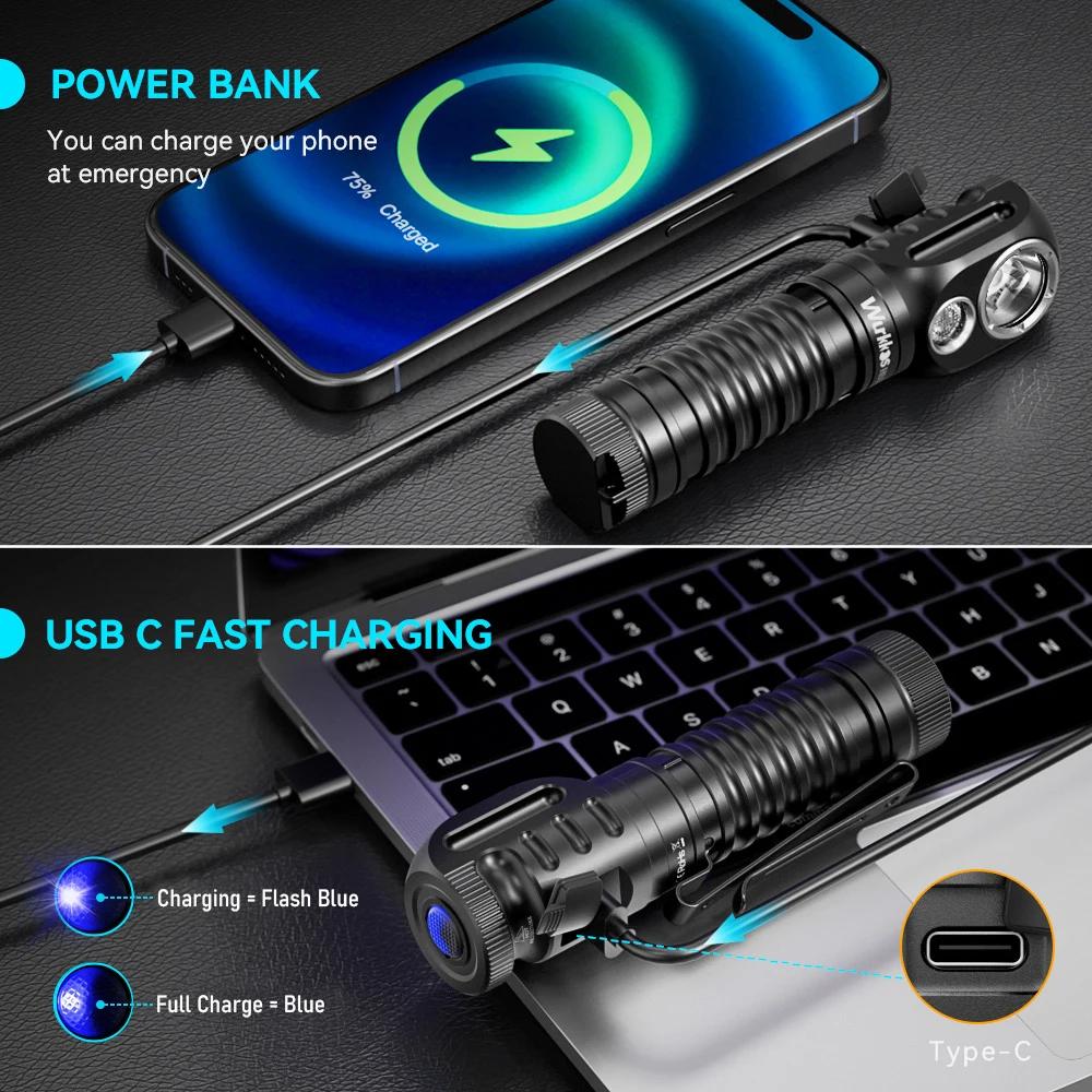 Wurkkos HD20 lampe frontale Rechargeable 2000LM torche magnétique IP68 projecteur 21700 EDC phare ba