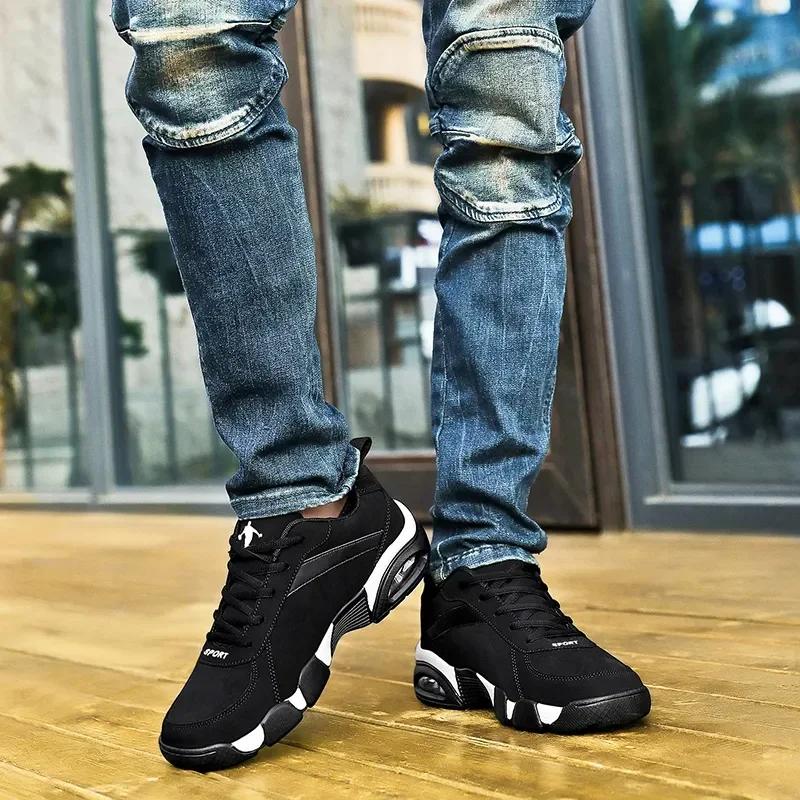 Baskets de course pour hommes en plein air confortable en cuir + maille chaussures de marche hommes 