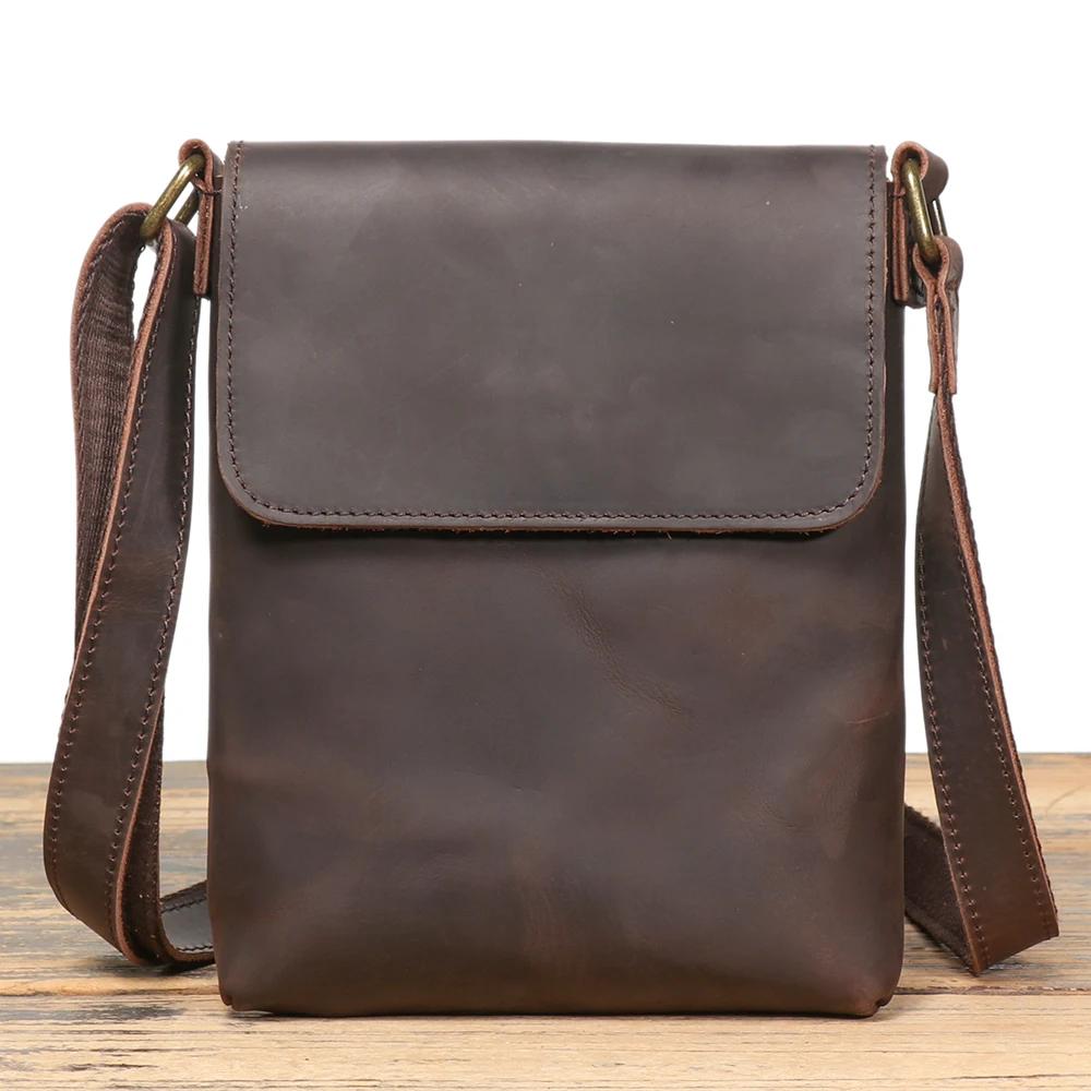 Sac à bandoulière en cuir Crazy Horse, sac à bandoulière à capuche, rétro décontracté pour les voyag