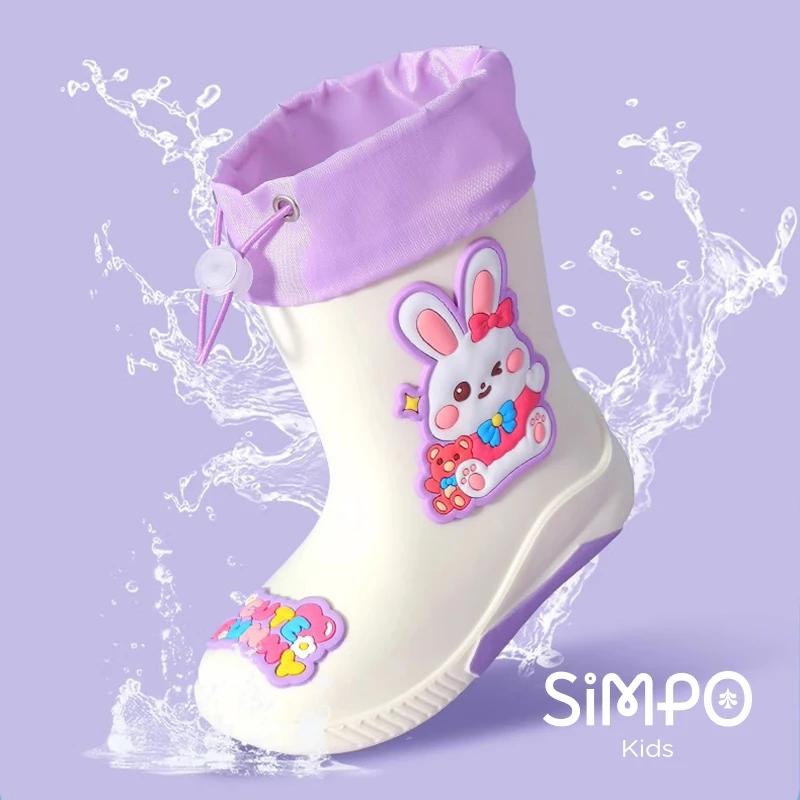 Bottes de pluie mi-mollet pour enfants, antidérapantes, durables avec cordon de serrage pour empêche