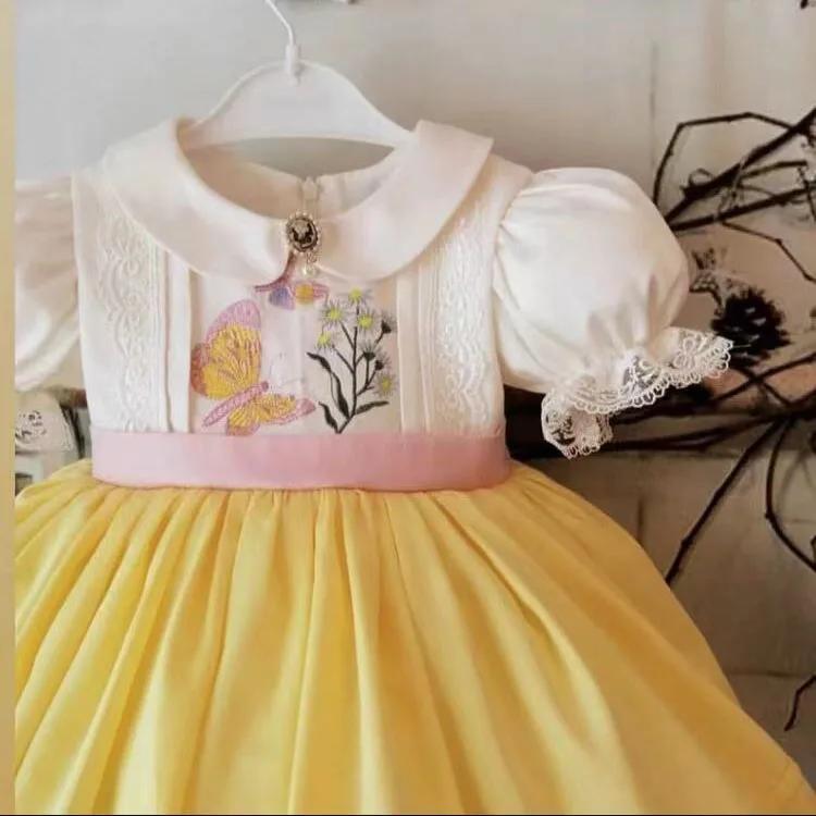 Robe d'été jaune pour bébé fille de 0 à 12 ans, broderie papillon, turque, Vintage, pour anniversair