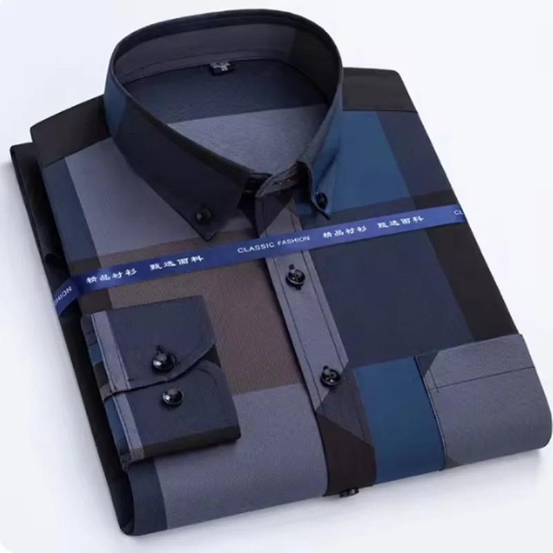 Chemise à manches longues déformable pour hommes, vêtements décontractés d'affaires, mince, coupe co