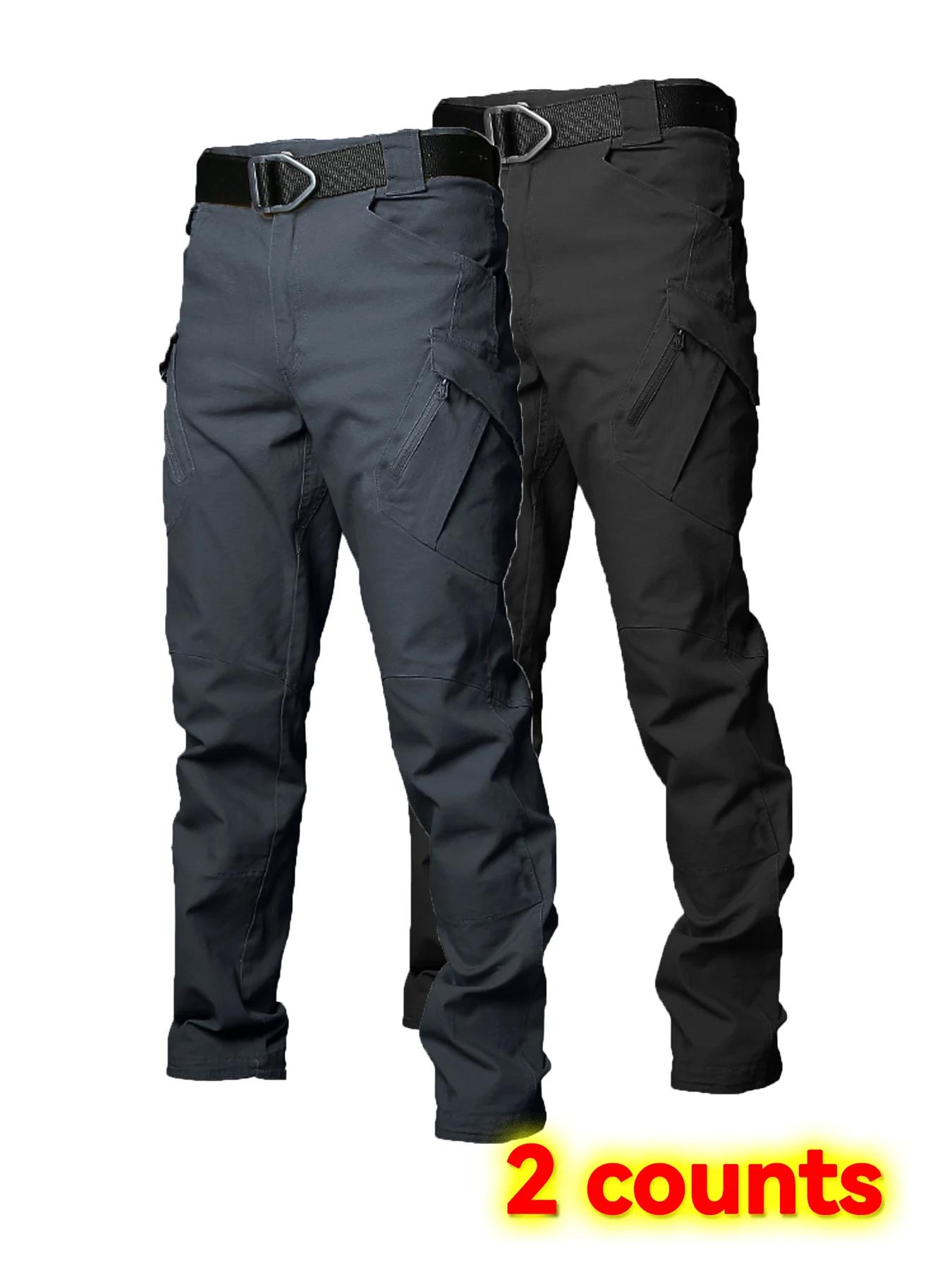 2 Paires de Pantalons de Travail Résistants à l'Usure, Pantalons Cargo Multi-Poches Droits, Pantalon