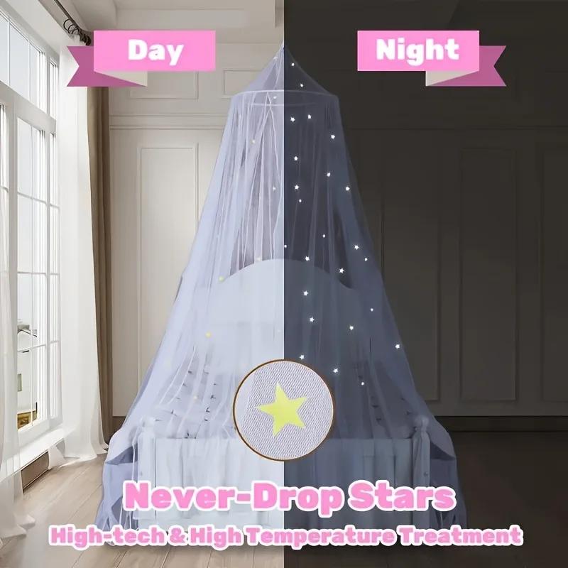 Moustiquaire de lit pour enfants en forme de dôme lumineux, pliable, à étoiles autocollantes DIY, po