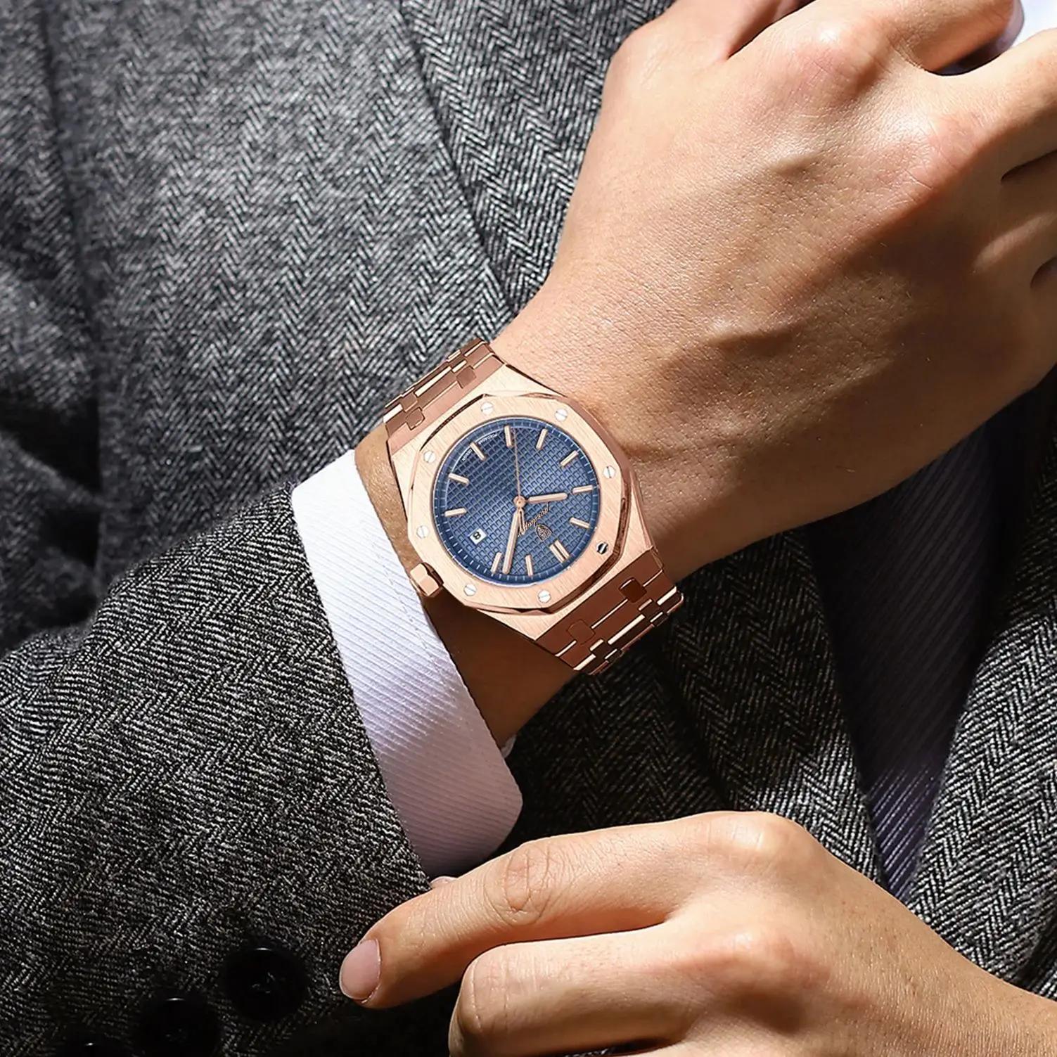 POEDAGAR luxe homme d'affaires montre-bracelet étanche lumineux Date hommes montre en acier inoxydab