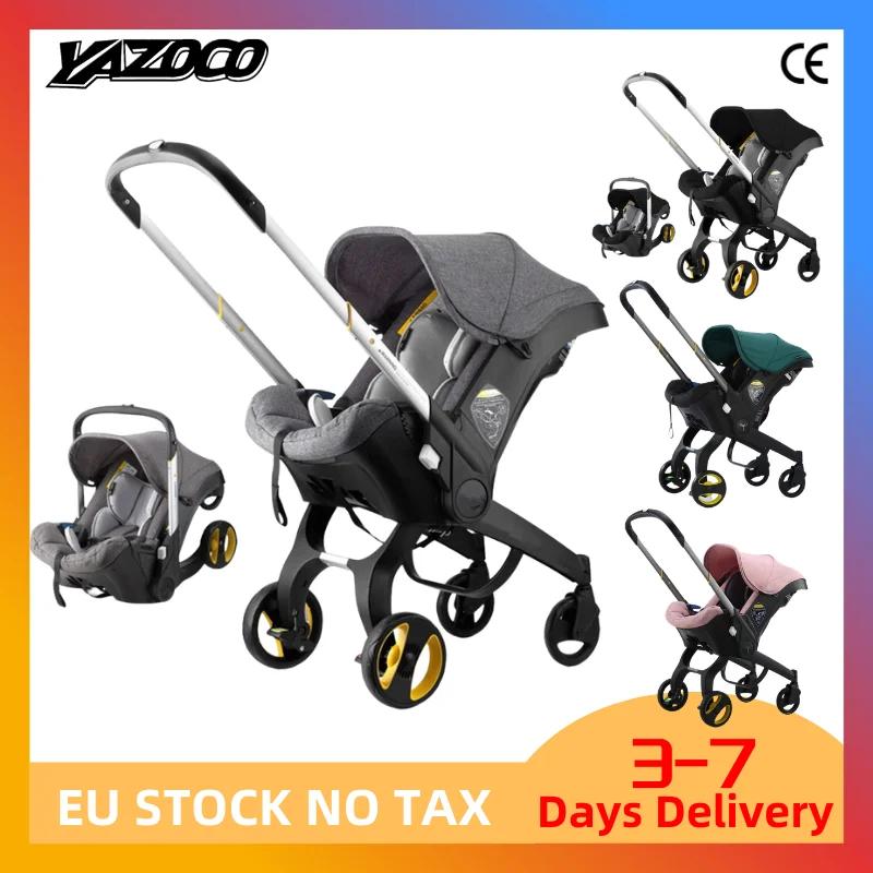 Poussette 4 en 1 pour bébé, poussette multifonctionnelle pliable avec siège auto, landau pour bébé, 