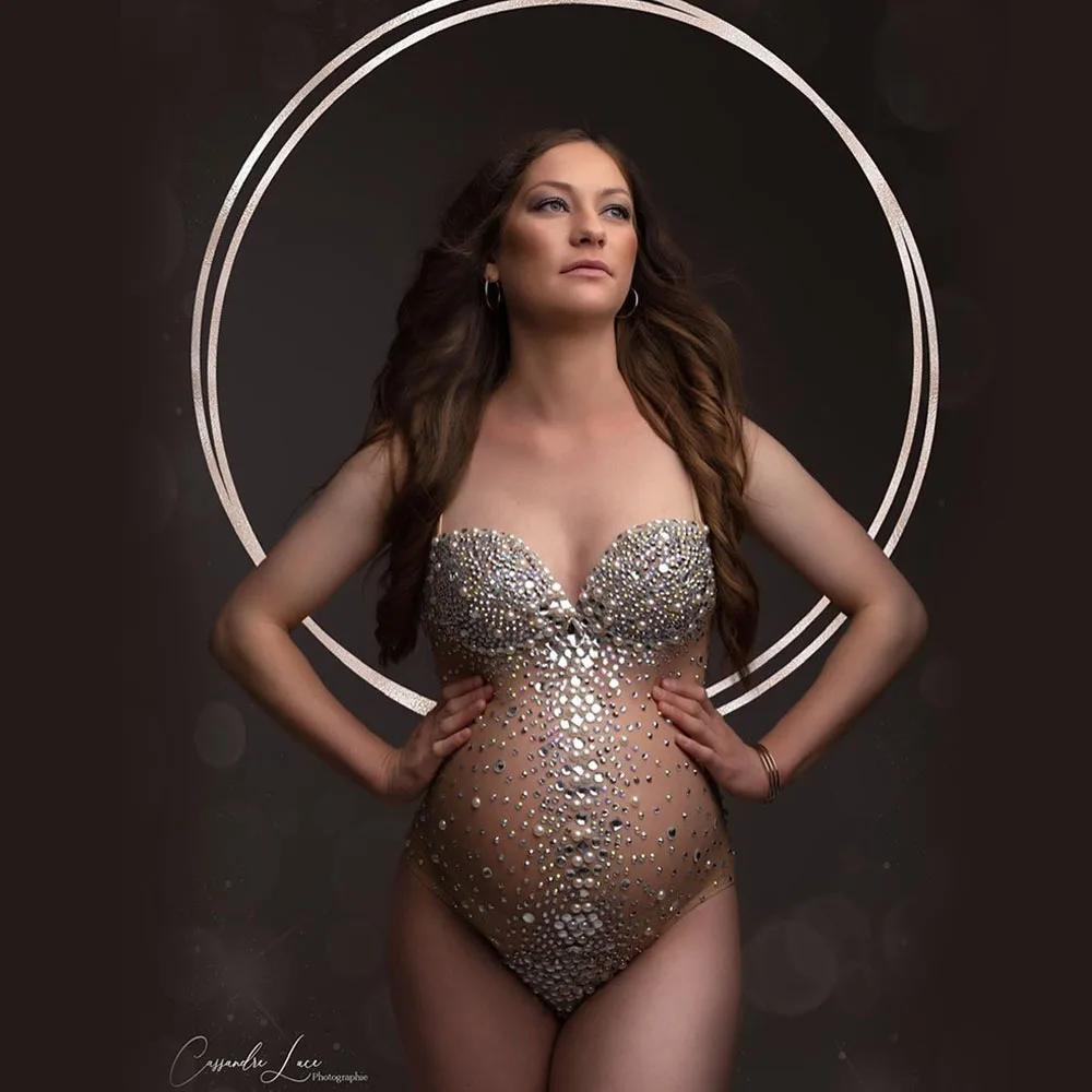 Luxueux cristal maternité photographie body extensible perle strass maternité Photo Shoot body combi