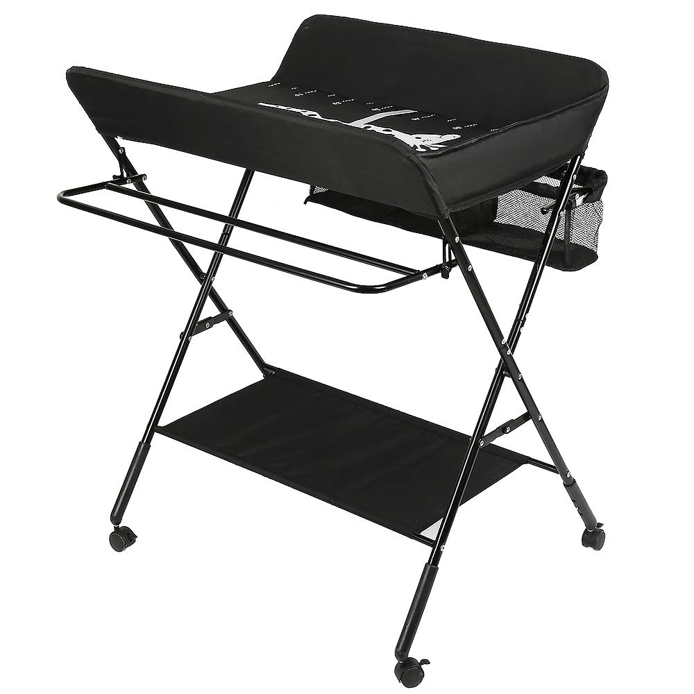 Table à Langer Bébé 4 Roues Pliante Avec Panier de Rangement 0-3 ans