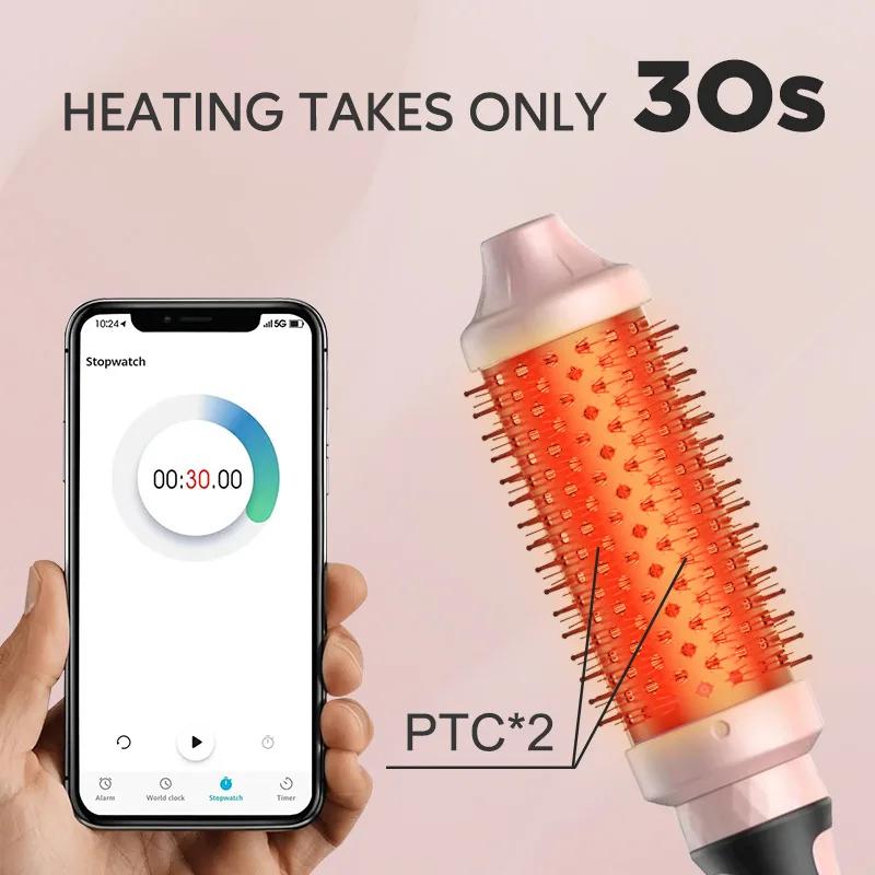 Brosse thermique infrarouge en céramique, fer à friser chauffant, brosse ronde de 45 mm, fer à frise
