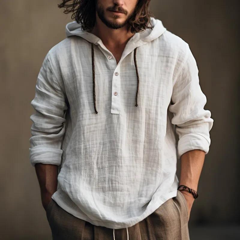 2025 nouveaux hommes blouse décontractée coton lin chemise hauts amples à manches longues t-shirt pr