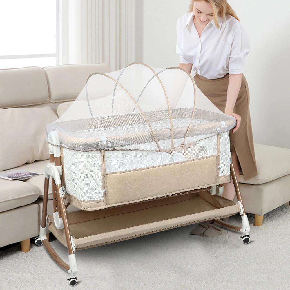 Lit bébé 3 en 1, lit bébé, bascule bébé, lit de voyage bébé avec matelas, couffin avec 6 hauteurs, f