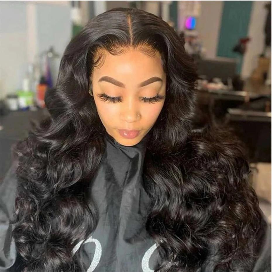 Perruque Lace Wig Body Wave Brésilienne Naturelle Sans Colle, Cheveux Pre-Plucked, Transparent, Blin