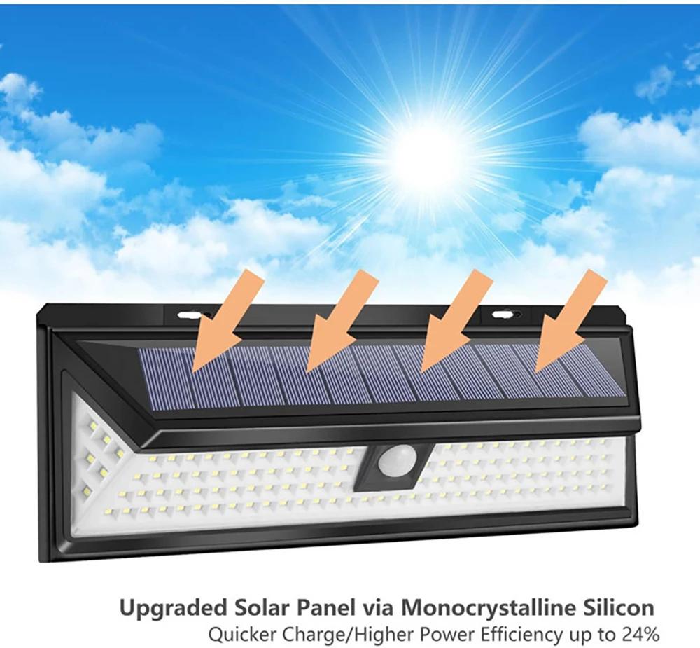Applique murale solaire LED avec capteur extérieur, 118 lumières, 4400mAh, éclairage puissant, capte