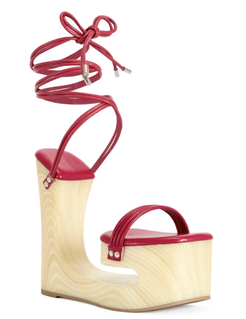 Nouvelle Arrivée Sandales Compensées à Lacets en Bois pour Femme, Rouge Arc-en-ciel, à Brides Croisé
