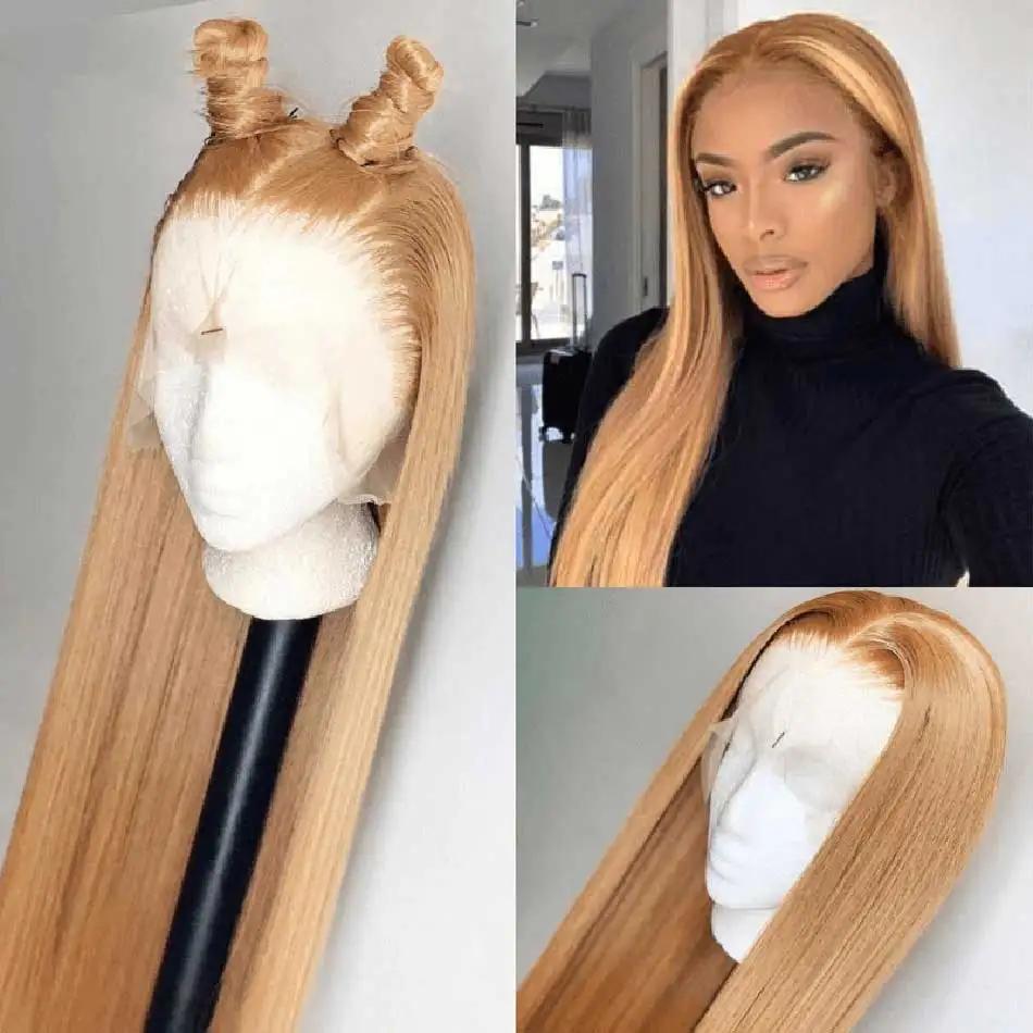 27 #   Perruque frontale de cheveux humains de couleur blond miel droite 180% 13x6 HD perruque de ch