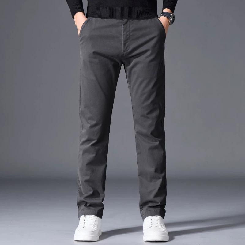 Pantalon en coton pour homme, coupe droite classique, élastique, couleur unie, décontracté, pour aff