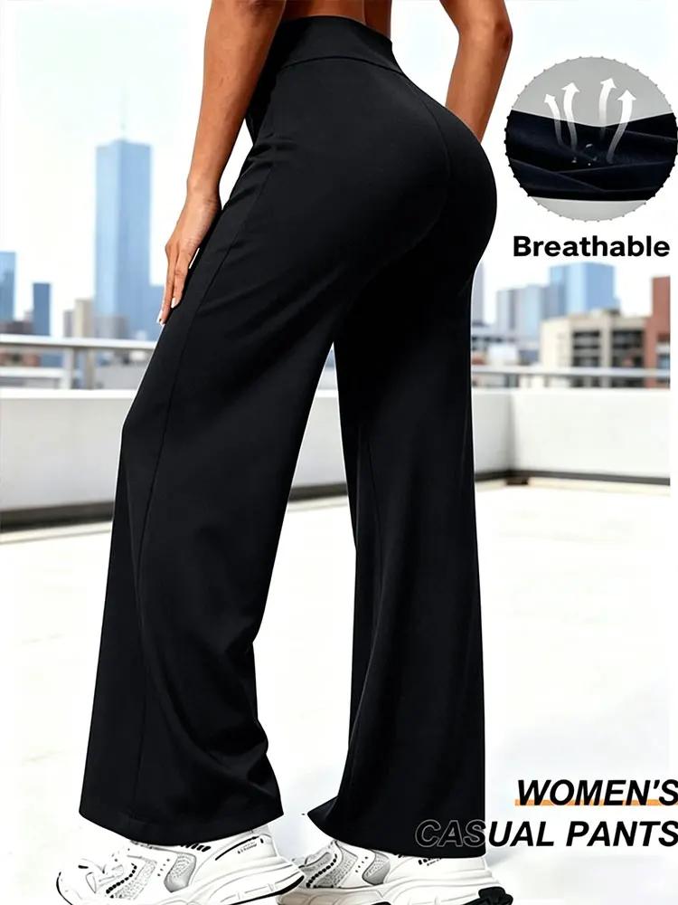 Pantalon de sport souple à jambe droite pour femme, taille mi-haute, pour yoga, fitness, entraînemen
