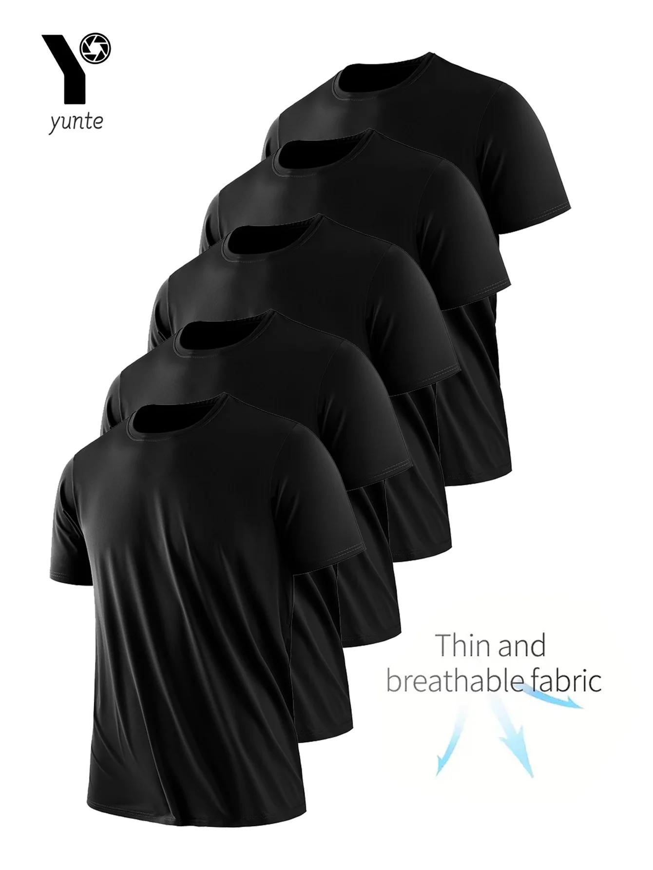T-Shirt à Col Rond pour Homme, Noir Ultra observateur, vaccage Rapide, Respirant, Absorbant la Sueur