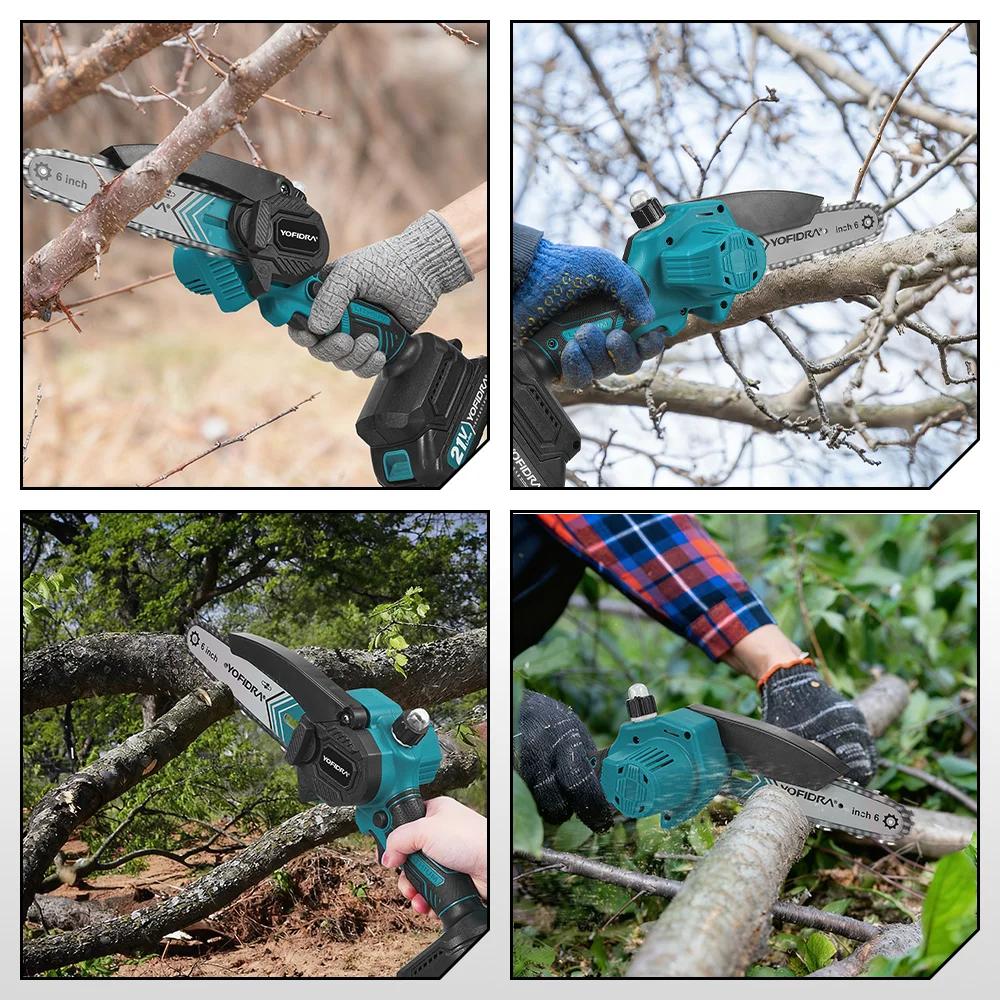 YOFIDRA 6 pouces tronçonneuse électrique sans fil huileur jardin bois coupe bûche taille scie outil 