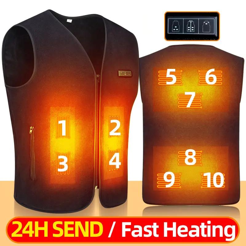 Gilet chauffant 10 zones pour hommes et femmes, veste chauffante électrique USB, gilet chauffant, ve