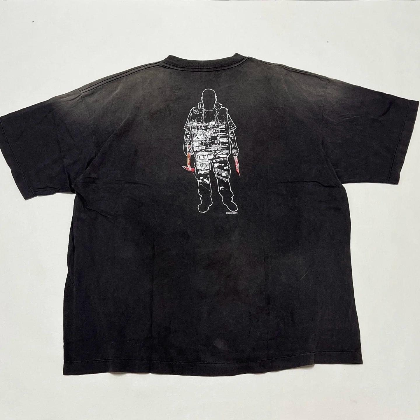 SAINT RULE T-shirt vintage délavé à manches courtes pour hommes et femmes, t-shirt oversize