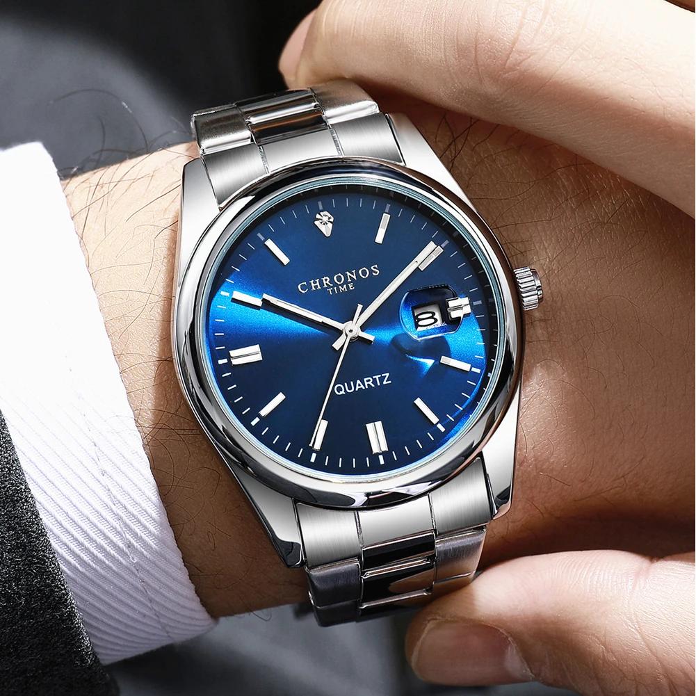 CHRONOS Top marque de luxe homme montre-bracelet étanche lumineux Date hommes montres en acier inoxy