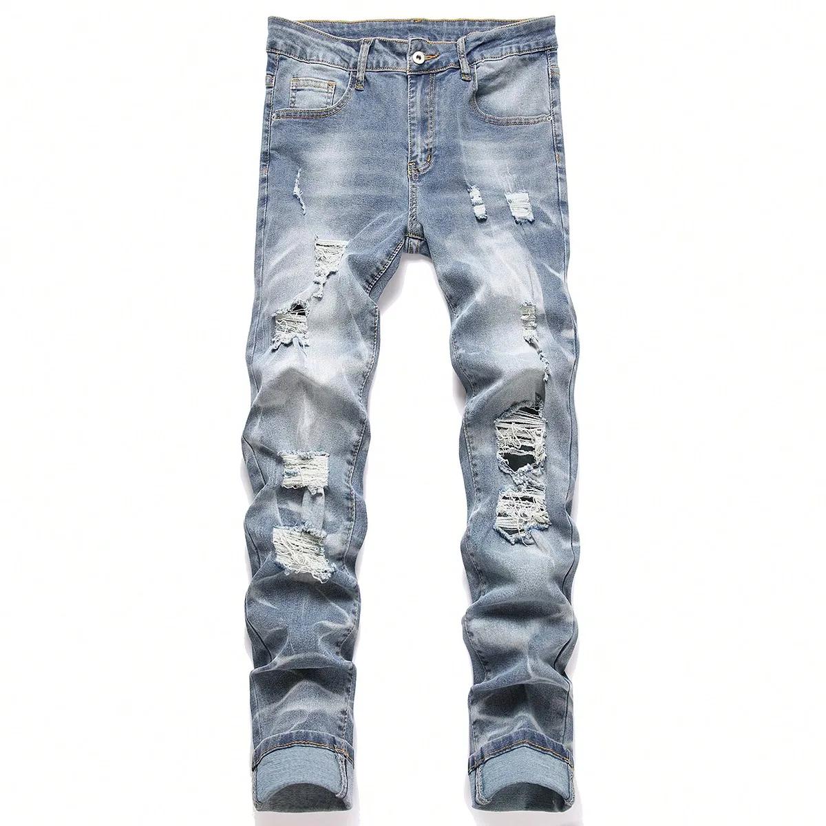 Mode hommes jean pantalon Stretch bleu jean moulant pour hommes décontracté coupe ajustée Denim pant