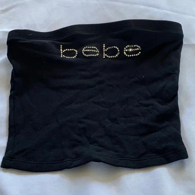 Y2k strass Bebe lettre impression T-shirt femmes bébé T-shirt Vintage été Punk décontracté haut cour