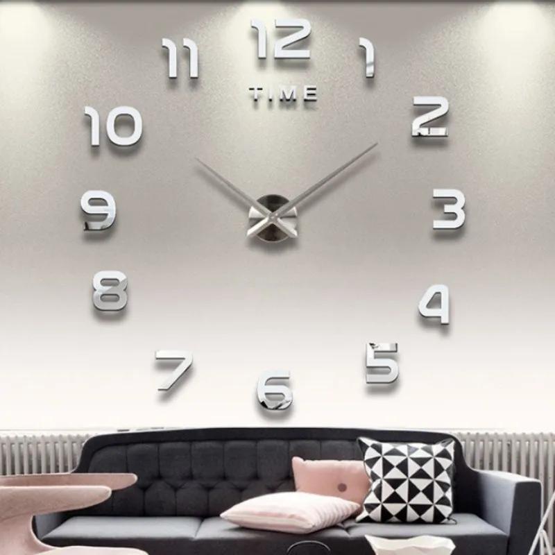 Horloge Murale Grande Taille Design Moderne 2026, Horloge à Quartz 3D DIY, Autocollants Miroir Acryl