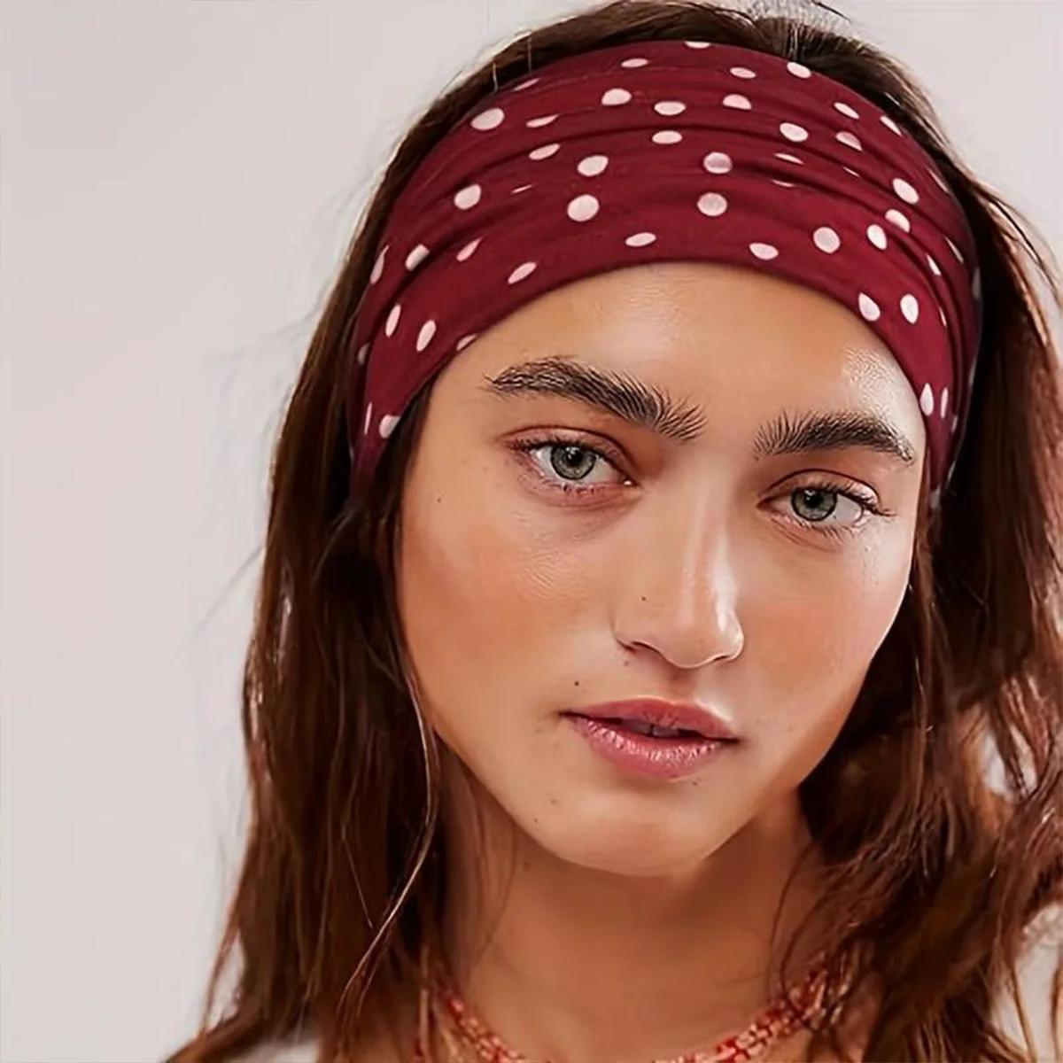Y2K rétro Boho brise vent point extensible femmes bandeaux coréen Ins mode larges bandeaux Yoga spor