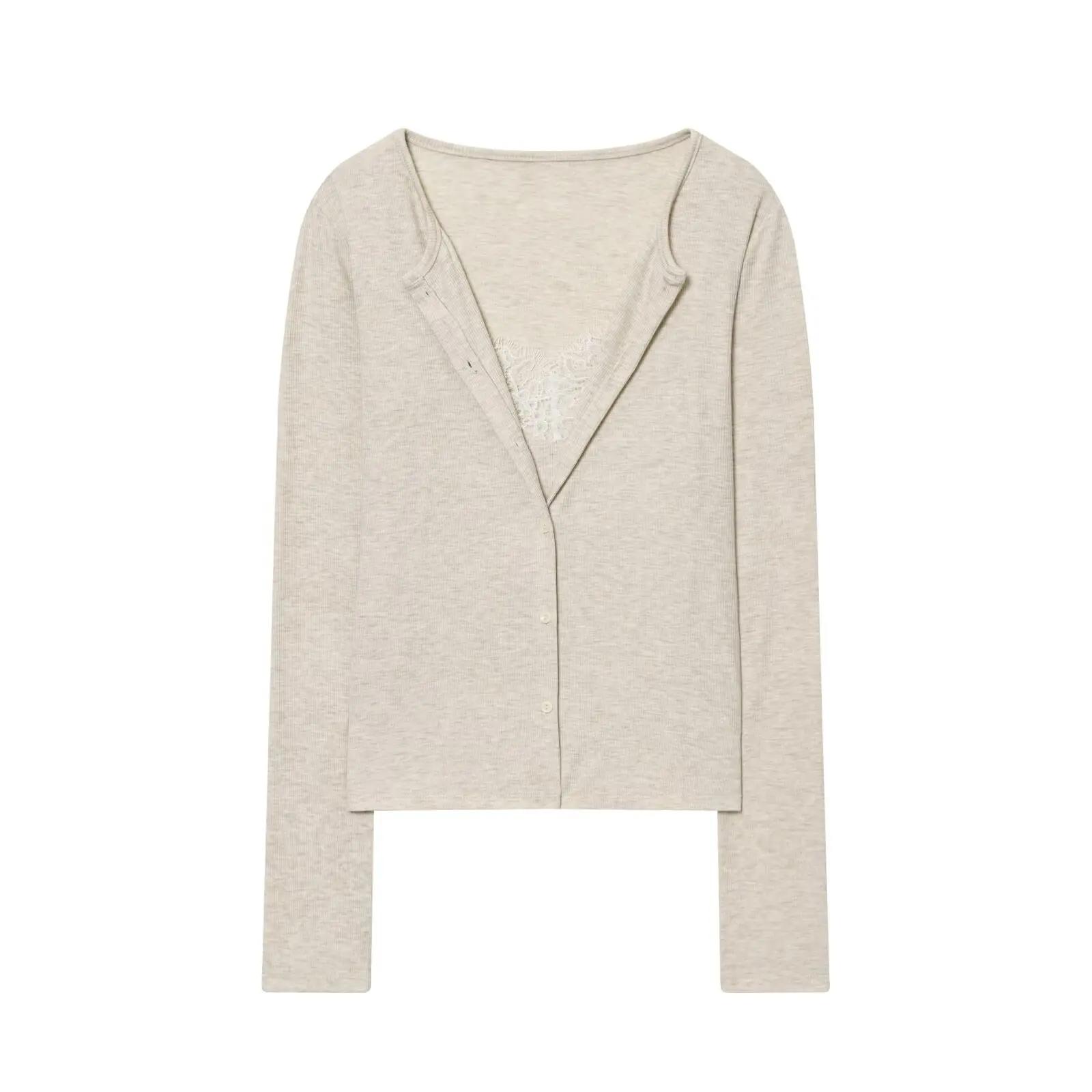 MUJER dentelle recadrée veste haut pour femme Vintage tricot Demi-saison vestes pour femmes boutonné