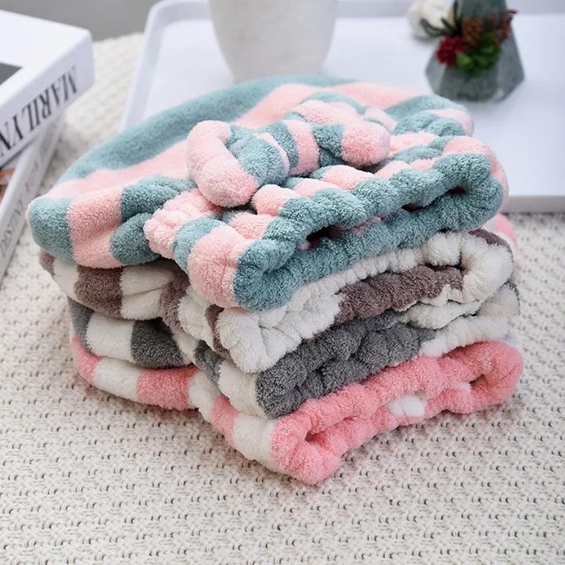 Serviette pour cheveux secs, bonnet de douche à séchage rapide pour femmes, motif rayé, accessoires 