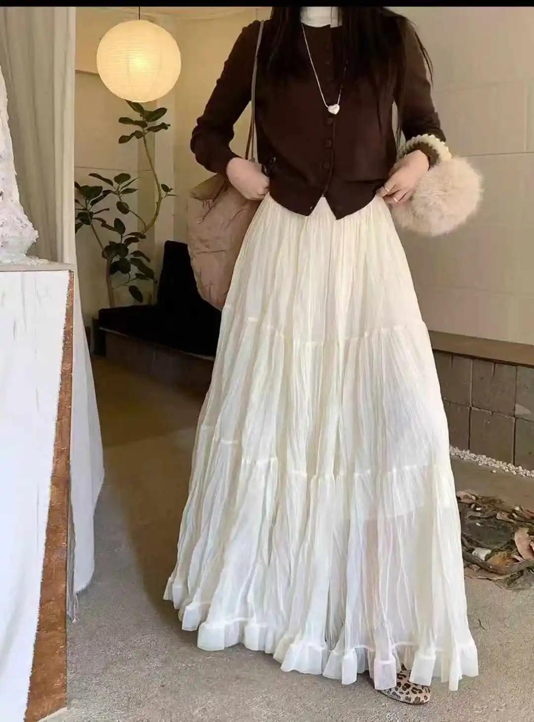 Jupe plissée élégante pour femme avec taille élastique, coupe ajustée, longueur longue, style A, ten
