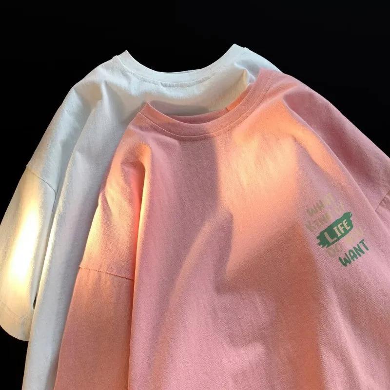 T-shirt ample et respirant à manches courtes pour homme, style minimaliste japonais, imprimé lettres