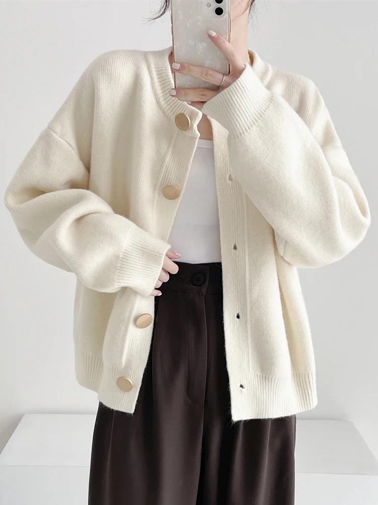 AOSSVIAO-Cardigan à col rond pour femme, couleur unie, simple boutonnage, collection automne hiver