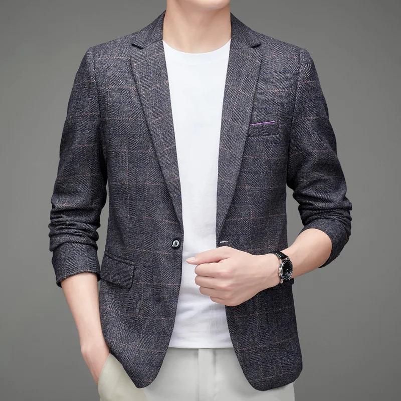Veste de costume formelle pour homme avec col plat et motif à carreaux uni, un haut de costume éléga
