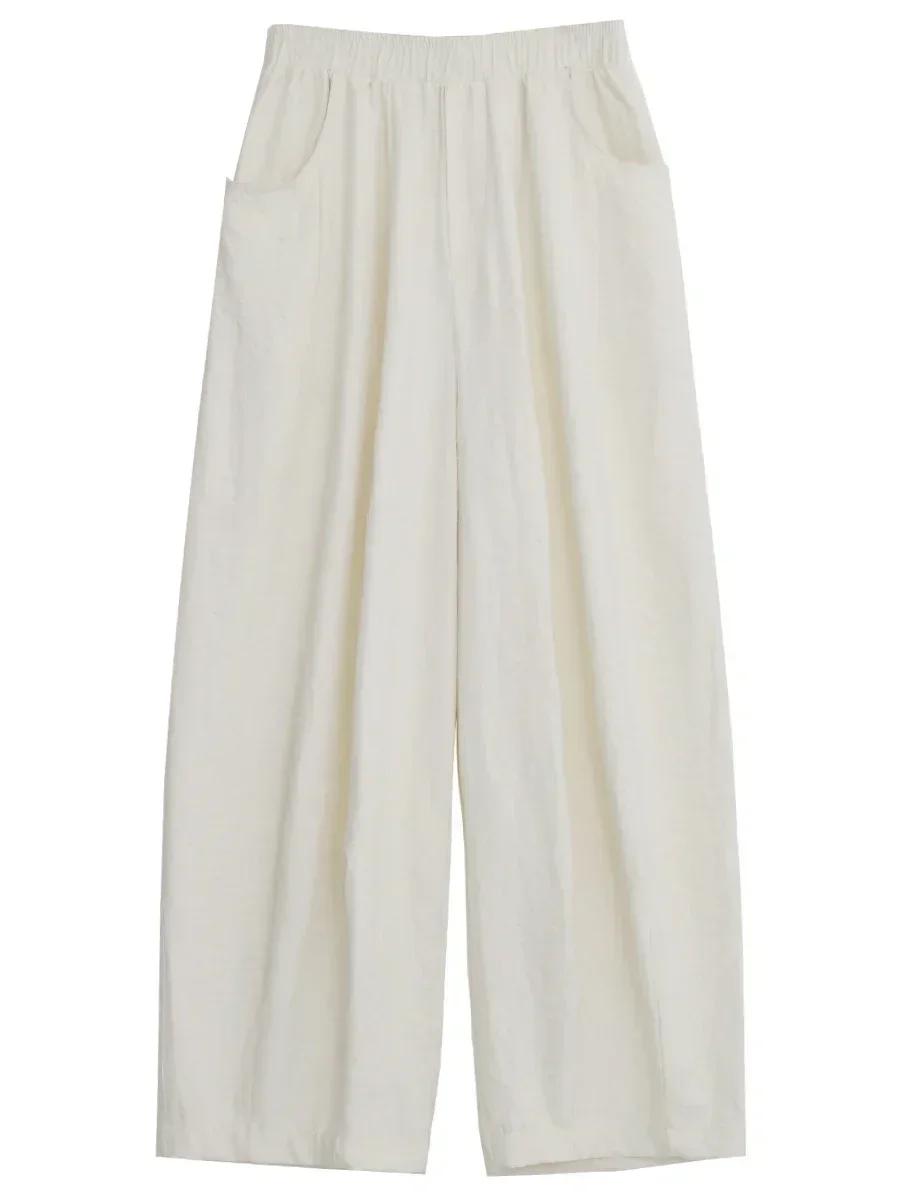 CHIC VEN femmes blanc pantalon solide décontracté taille élastique taille haute plissé jambe large f