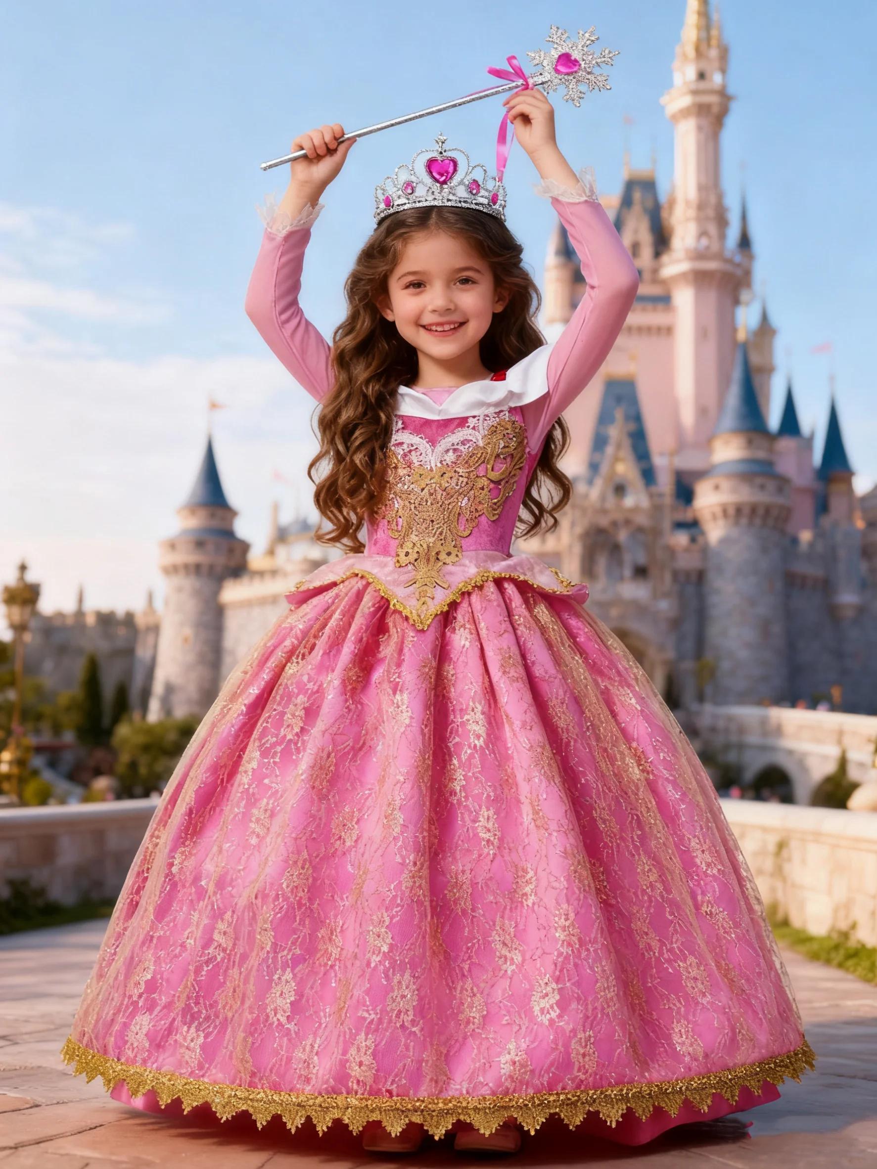 Fille Aurora robe de princesse enfants luxueux Cosplay Costume Rose Rose Briar Rose tenue enfants ca