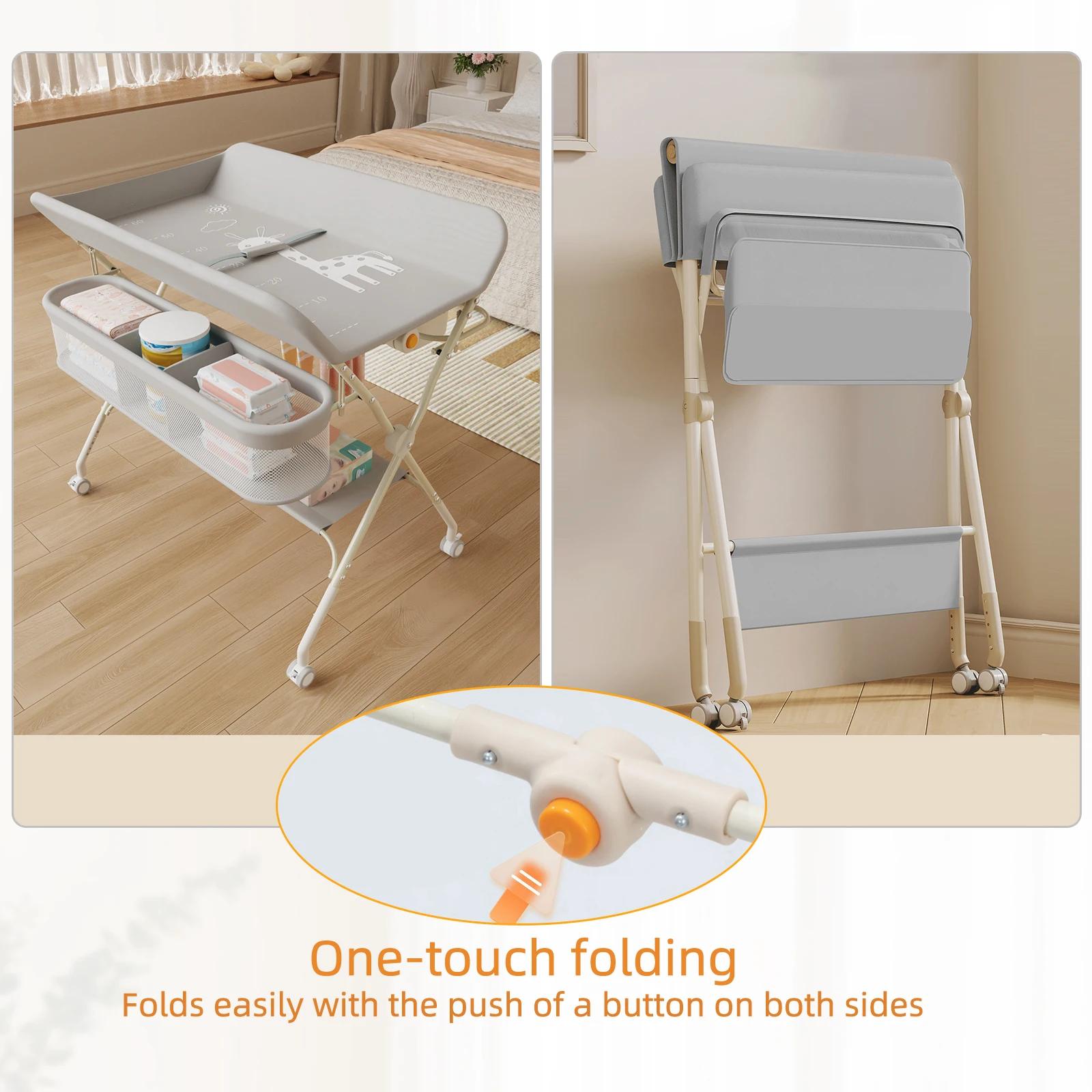 Table à Langer Pliable et Portable, Table à Langer Bébé Charge 11KG, avec Bassin d'Eau Panier de Ran