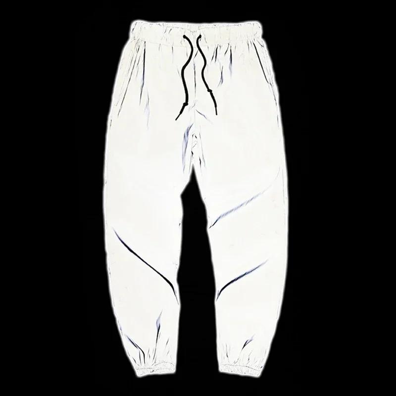 Pantalon décontracté réfléchissant de nuit pour hommes, taille élastique, mode Skateboard, Streetwea