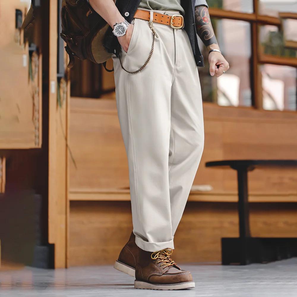 Maden-Pantalon Vintage Gentleman Naples, Mode Coréenne, Décontracté, Bouton Paris, Droit, Large, FJ1