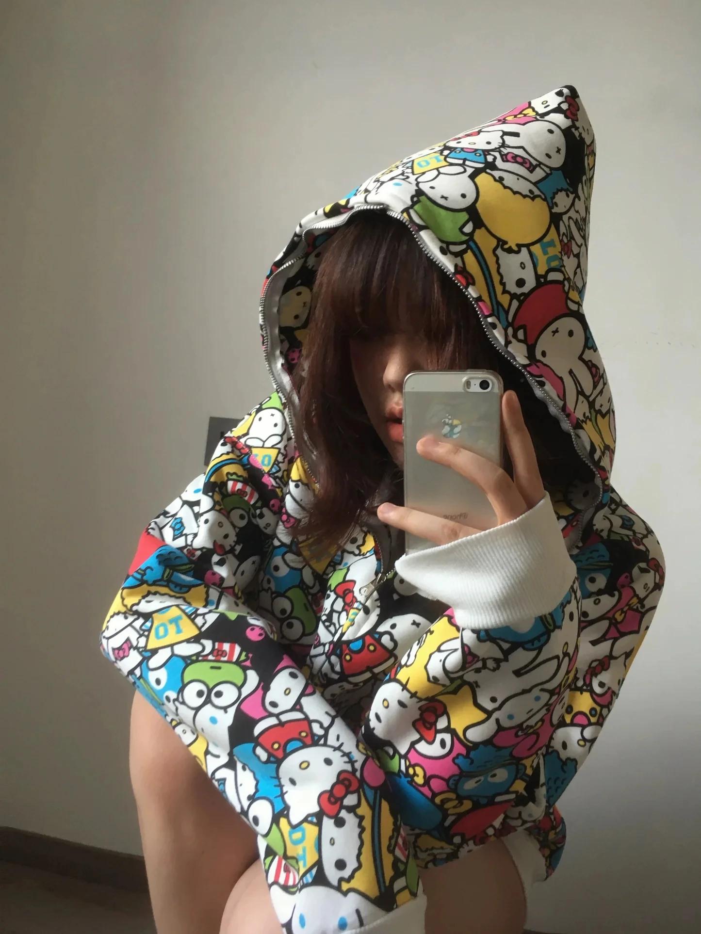 Sanrio – sweat à capuche coloré pour hommes et femmes, veste d'automne surdimensionnée, décontracté,