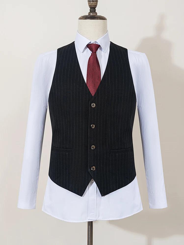 Costume trois pièces rayé ST Cassy pour homme, coupe slim, luxueux et élégant, costume d'affaires po