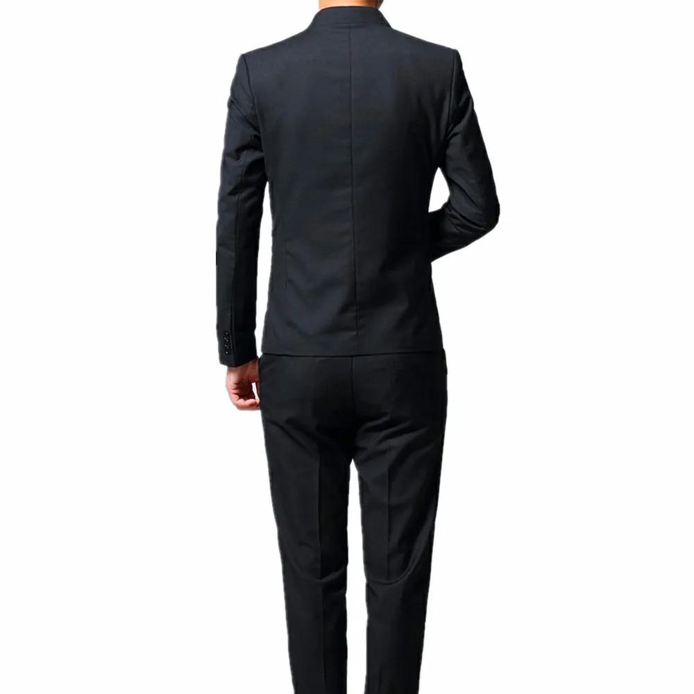 3 pièces noires à col montant pour hommes, veste blazer et gilet pour fête de mariage avec pantalon,