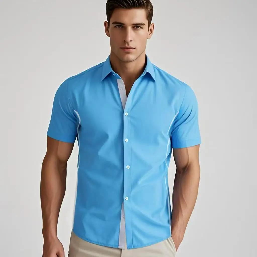 Chemises d'été élastiques formelles pour hommes, chemise boutonnée contrastante, style Y2K Old Money