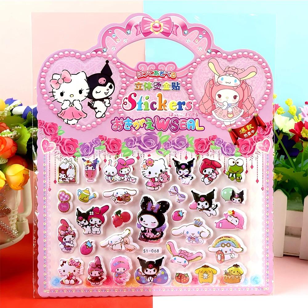 4 pièces Sanrio mignon dessin animé Kuromi ma mélodie bulle autocollants drôle Graffiti 3D gonflé dé