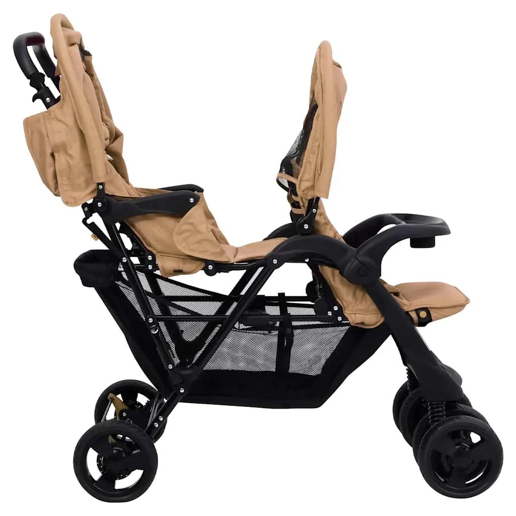 Poussette double taupe en acier 122,5 x 53,5 x 111 cm, légère, pliable, design sûr, compacte pour le